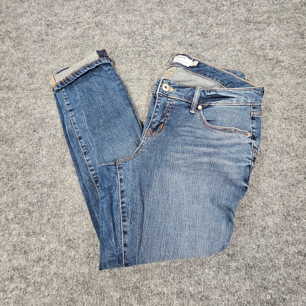 Torrid Boyfriend Jeans Women 12S Blue‎ Medium Wash Distressed Black Lace Backed